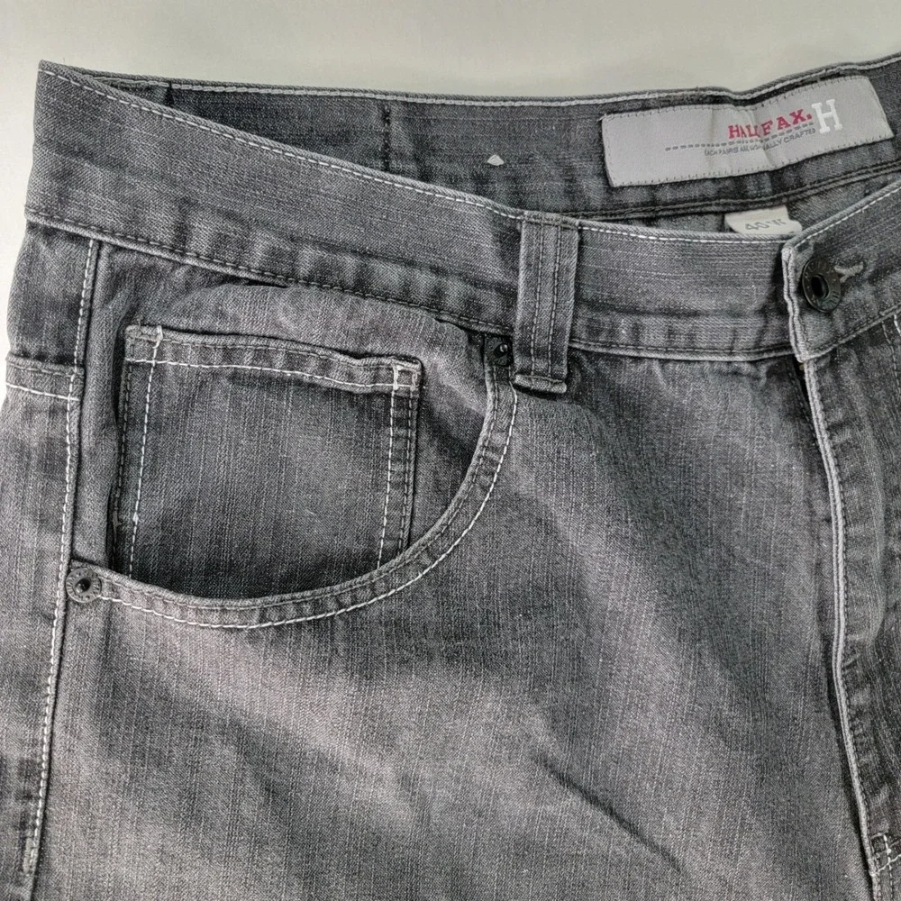 Halifax Mens Baggy Denim Shorts Faded Black Skater Streetwear 40W